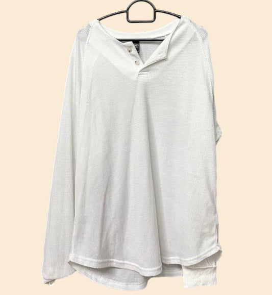 MEN'S HALF BUTTON WHITE KNIT LONG SLEEVE SHIRT