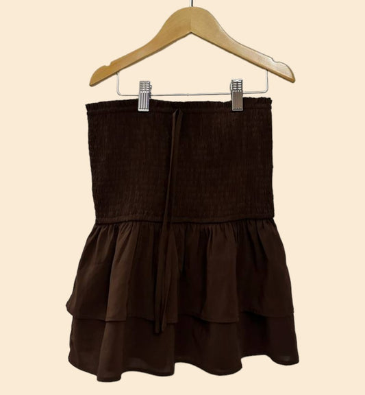 KELCEY TIE FRONT RIBBON TUBE TOP (DARK BROWN)