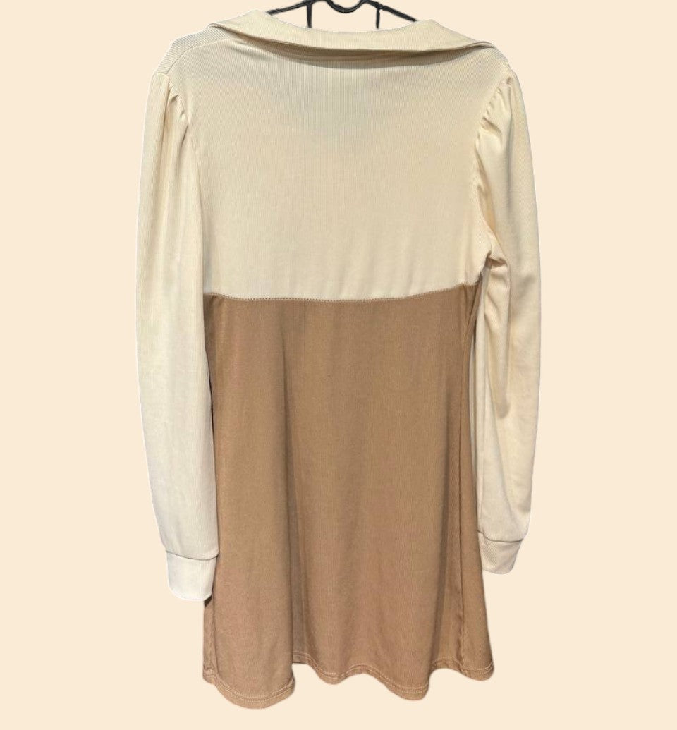 LONG SLEEVES BEIGE & BROWN DRESS