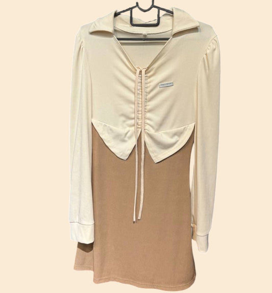 LONG SLEEVES BEIGE & BROWN DRESS