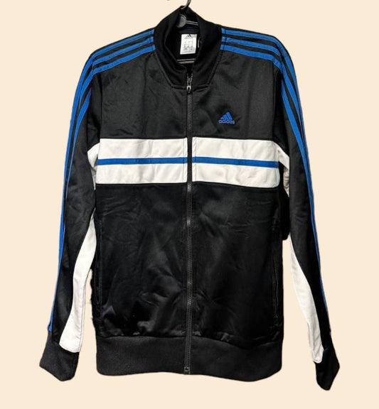 ADIDAS FULL ZIP B&W JACKET WITH BLUE STRIPES